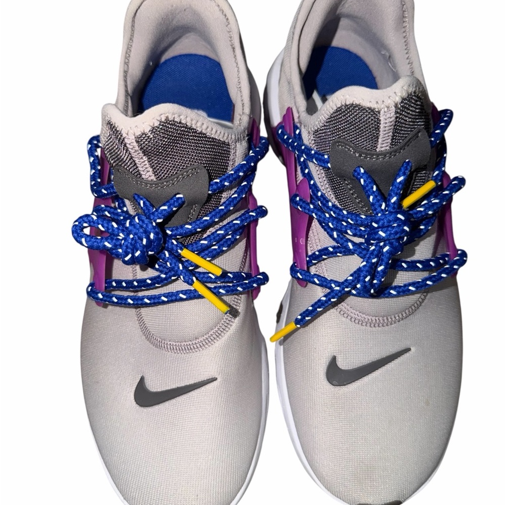 Nike women’s Gray and Purple Sneakers with Blue and Yellow Laces